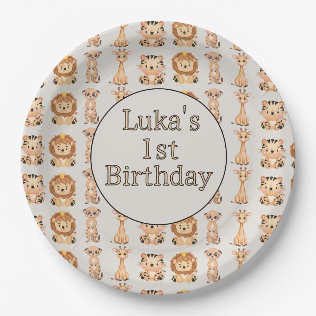 Plato De Papel Animales de Safari para bebés (Anverso)