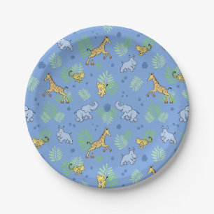 Plato De Papel Animales de Safari Salvajes Lindos Baby Shower Azu