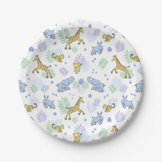 Plato De Papel Animales de Safari Salvajes Lindos Baby Shower Bla
