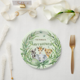 Plato De Papel Animales de Safari Tiernos Cumple de Bebé