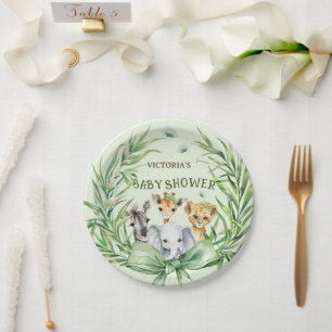 Plato De Papel Animales de Safari Tiernos Cumple de Bebé