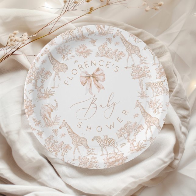 Plato De Papel Animales de Safari Toile de Jouy Bebé ducha Boho (Subido por el creador)