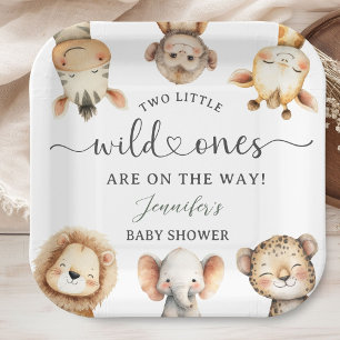 Plato De Papel Animales de Safari Twin Baby Shower