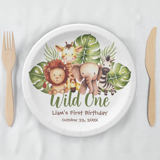 Plato De Papel Animales de Safari Uno Salvaje Cumpleaños Verde (Subido por el creador)