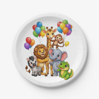 Plato De Papel Animales de Safari Wild One Cumpleaños Papel