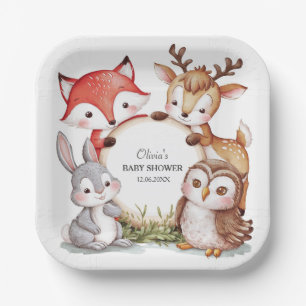 Plato De Papel Animales de Woodland adoran Baby Shower
