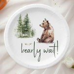 Plato De Papel Animales de Woodland: Baby Shower "Podemos esperar<br><div class="desc">Presentamos a nuestros animales de bosque "podemos esperar" los chapas de papel para bebé, perfectos para una celebración tierna y caprichosa! Con un tema de la historia del bosque acuático con un adorable oso oso y un pájaro, es ideal para una ducha de género neutro. Este diseño de inspiración bohemia...</div>