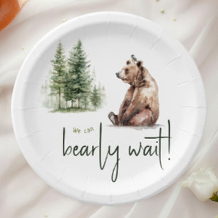 Plato De Papel Animales de Woodland: Baby Shower "Podemos esperar