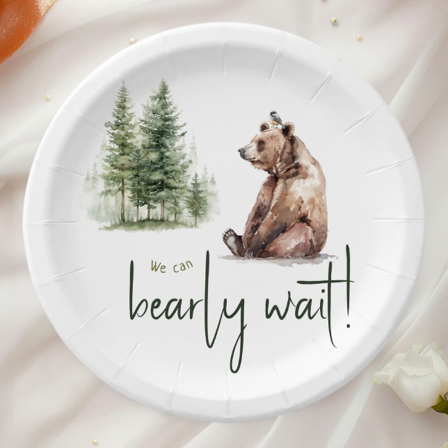 Plato De Papel Animales de Woodland: Baby Shower "Podemos esperar (Subido por el creador)