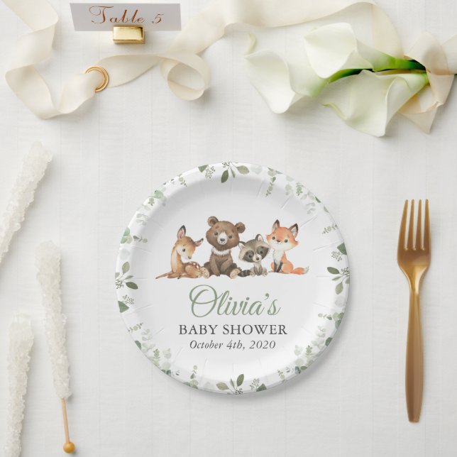 Plato De Papel Animales de Woodland, Bosque, Salvaje, Baby Shower (Boda)