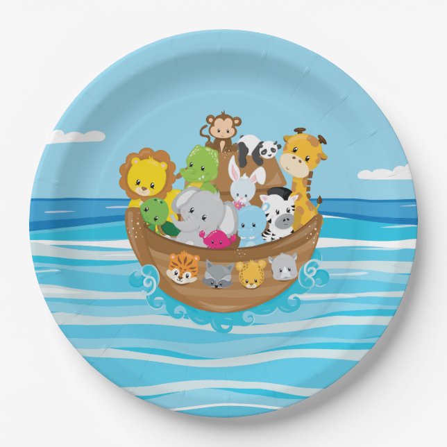 Plato De Papel Animales del bebé del tema el | de la arca de Noah (Anverso)