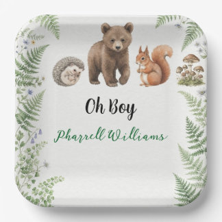 Plato De Papel animales del bosque baby shower