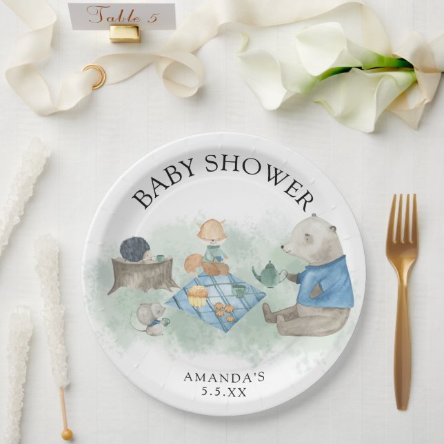 Plato De Papel Animales del bosque - baby shower (Boda)