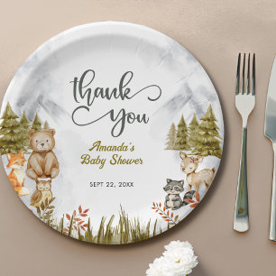 Plato De Papel Animales del Bosque Baby Shower Agradecimiento