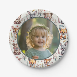 Plato De Papel Animales del Bosque Boho Aquarela Cumpleaños de Ni