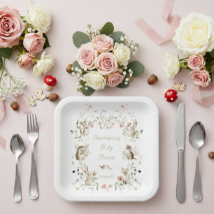 Plato De Papel Animales del Bosque de Flores Silvestres en Acuare