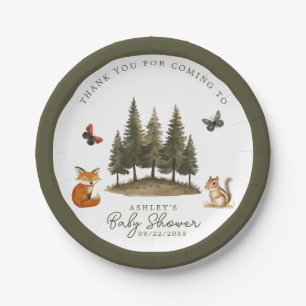 Plato De Papel Animales del Bosque de Madera Acuarela Baby Shower