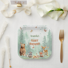 Plato De Papel animales del bosque de madera ducha de bebé botáni