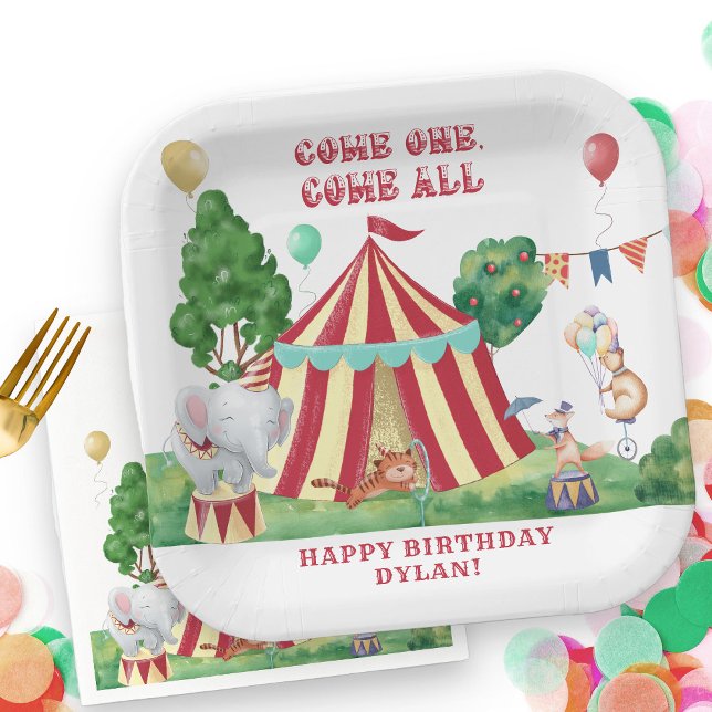 Plato De Papel Animales del Carnaval de Circo y grandes personali (Circus Themed Paper Plates personalized for Kids Birthday)