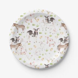 Plato De Papel Animales dibujados mano de la acuarela en la