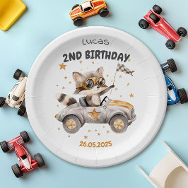Plato De Papel Animales divertidos corren coches segundo cumpleañ