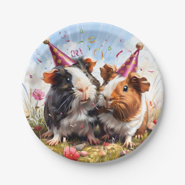 Plato De Papel Animales fiestas - 2 cerdos de Guinea (Anverso)