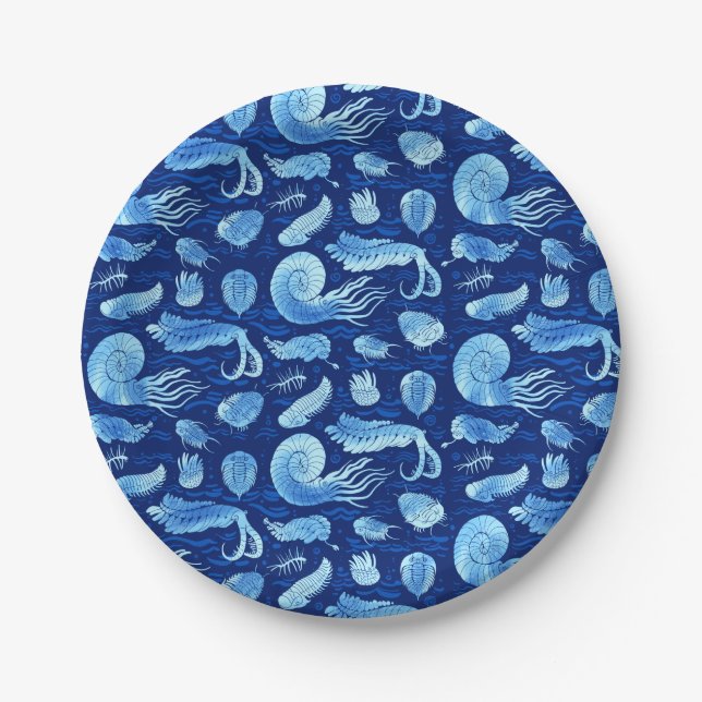 Plato De Papel Animales marinos antiguos: Trilobites, Anomalocari (Anverso)