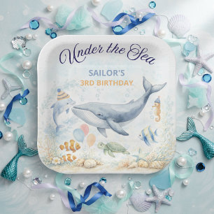 Plato De Papel Animales Marinos Bajo el Mar Cumpleaños de Ballena