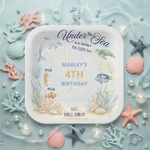 Plato De Papel Animales Marinos Bajo el Mar Cumpleaños de Playa