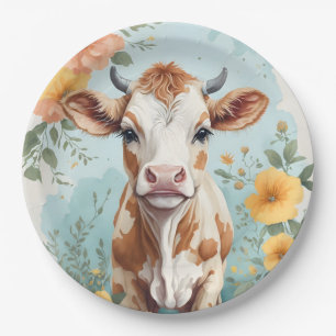 Plato De Papel Animales para bebés Flor de ternera de vaca ador