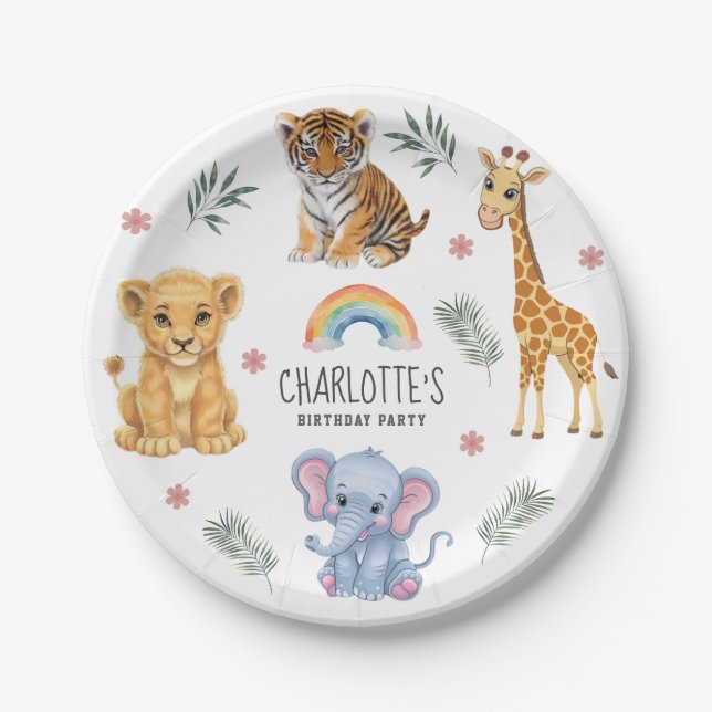 Plato De Papel Animales personalizados Elephant Lion Tiger Girafe (Anverso)