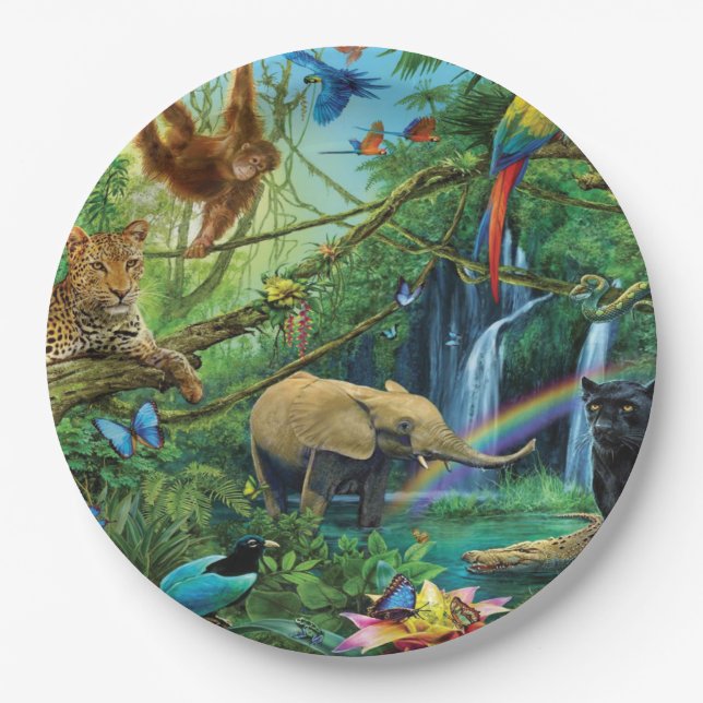 Plato De Papel Animales que viven juntos tiran almohada (Anverso)