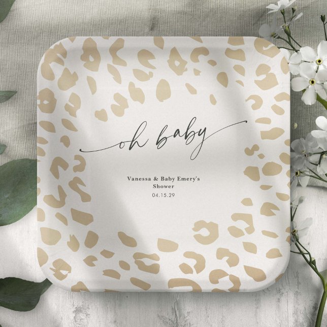 Plato De Papel Animales Safari modernos imprimen ducha neutra de  (Modern Safari Animal Print, Gender Neutral Baby Sower Paper Plates.)