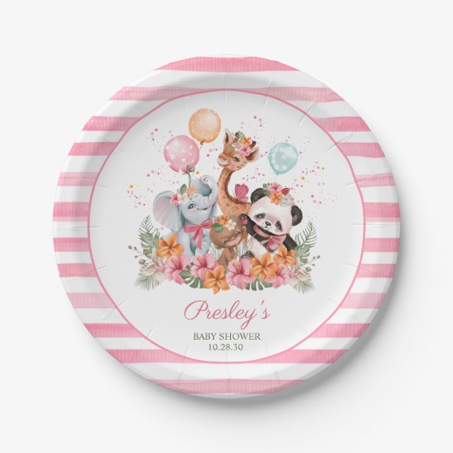 Plato De Papel Animales Safari Niña (Anverso)