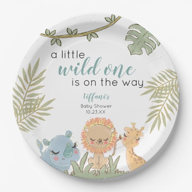 Plato De Papel Animales Safari salvajes Baby Shower de un Chica (Anverso)