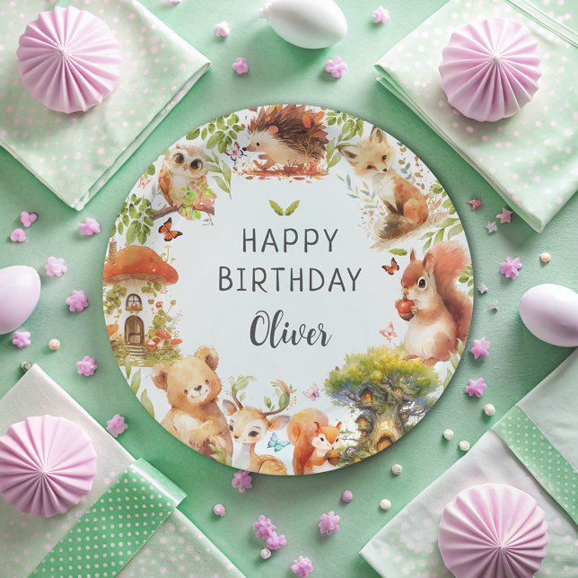 Plato De Papel Animales salvajes adornan un bosque mágico (Subido por el creador)