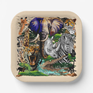 Plato De Papel Animales salvajes de sabana africanos