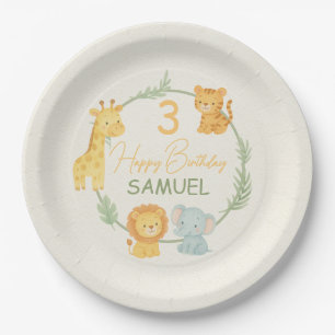 Plato De Papel Animales Tiernos de Safari Fiesta de Cumpleaños In