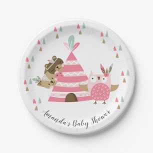 Plato De Papel Animales tribales Baby Shower 7" del arbolado