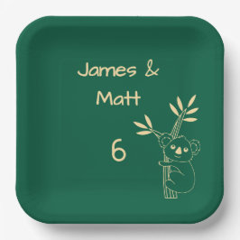 Plato De Papel Animales verdes australianos gemelos cumpleaños nú