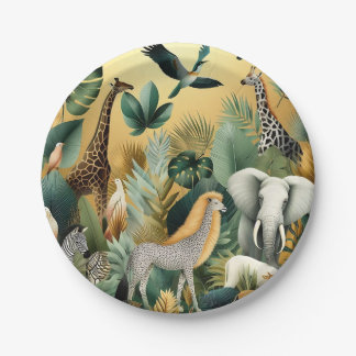 Plato De Papel Animales y pájaros exóticos contemporáneos 1 oro