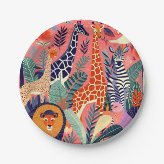 Plato De Papel Animales y pájaros exóticos contemporáneos 1 rosa