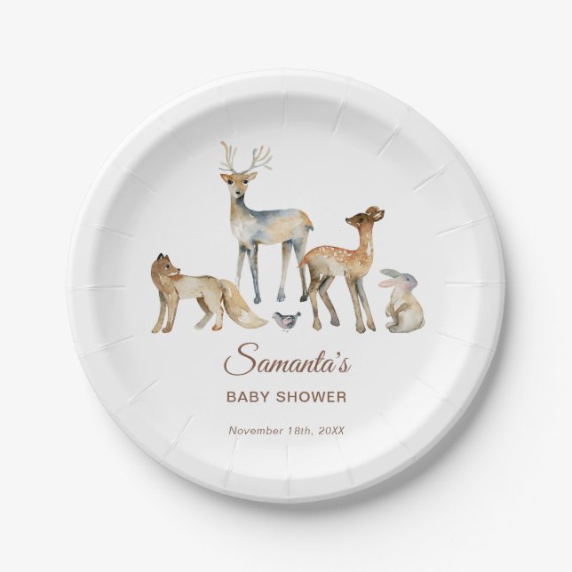 Plato De Papel Animals Woodland Baby Shower (Anverso)
