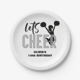 Plato De Papel Animando Silver and Black Cheer Cumpleaños