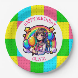 Plato De Papel Anime Chica arte pop colorido cumpleaños personali