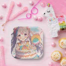 Plato De Papel Anime Chica con un cumpleaños caprichoso