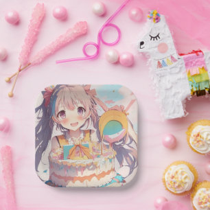 Plato De Papel Anime Chica con un cumpleaños caprichoso