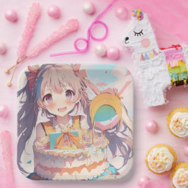 Plato De Papel Anime Chica con un cumpleaños caprichoso