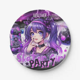Plato De Papel Anime Skater Chica Birday Party Skateboarding