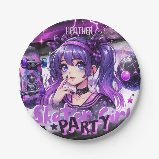 Plato De Papel Anime Skater Chica Birday Party Skateboarding (Anverso)